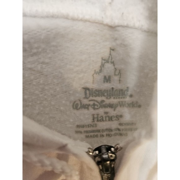 Disneyland Resort Hanes Medium White Hoodie Sweatshirt Zip Kangaroo Pocket - Picture 4 of 5